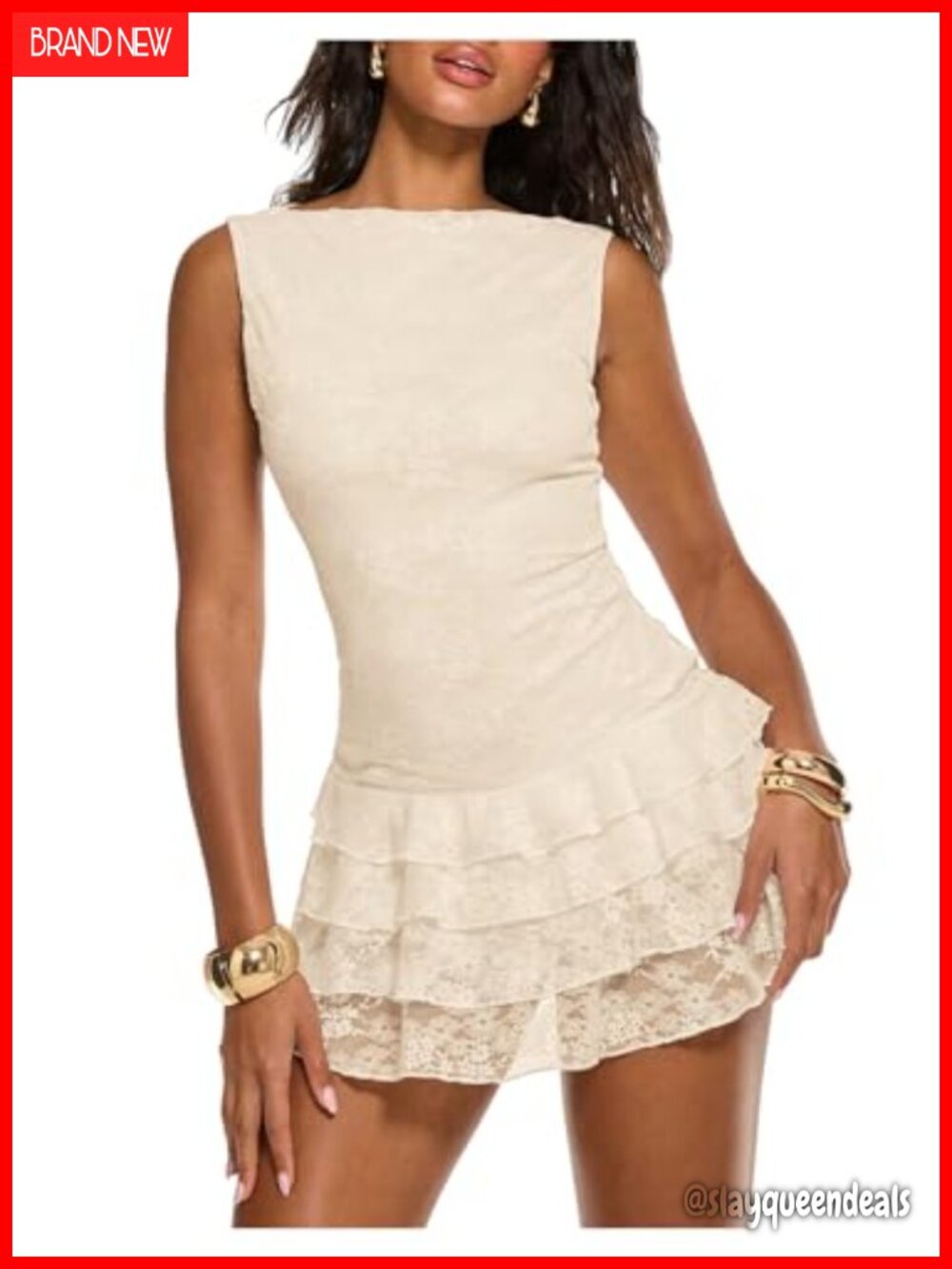 Sleeveless Lace Mini Dress with Layered Hem - Party Cocktail Concert Outfit